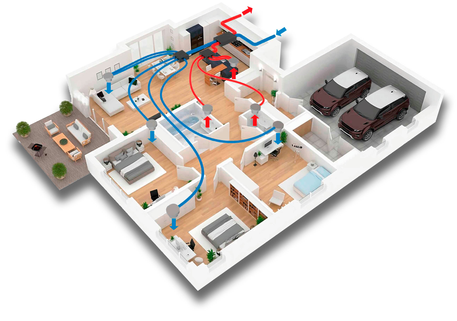 Plano de vivienda con Ventilación Mecánica Controlada